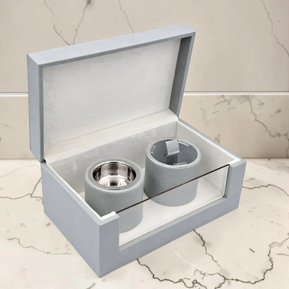 Luxury Faux Leather Mabkhara & Bakhoor Storage Box Set with Glass Front Display, Stainless Steel Incense Burner Cup and Covered Bakhoor Container, Home Majlis Ramadan Gift Set, Available in Multiple Colors (13H x 27L × 16.5W CM)