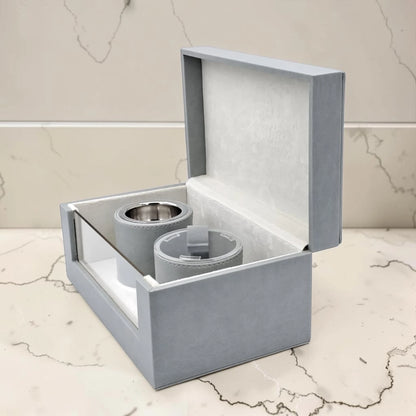 Luxury Faux Leather Mabkhara & Bakhoor Storage Box Set with Glass Front Display, Stainless Steel Incense Burner Cup and Covered Bakhoor Container, Home Majlis Ramadan Gift Set, Available in Multiple Colors (13H x 27L × 16.5W CM)