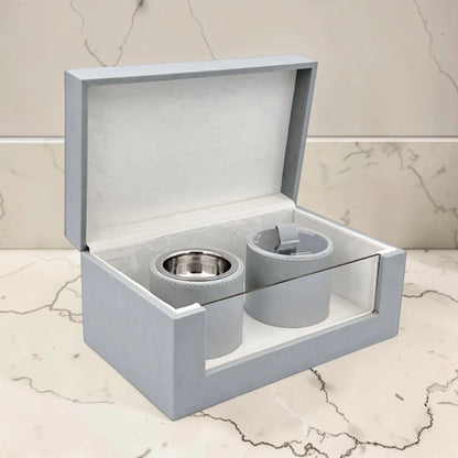 Luxury Faux Leather Mabkhara & Bakhoor Storage Box Set with Glass Front Display, Stainless Steel Incense Burner Cup and Covered Bakhoor Container, Home Majlis Ramadan Gift Set, Available in Multiple Colors (13H x 27L × 16.5W CM)