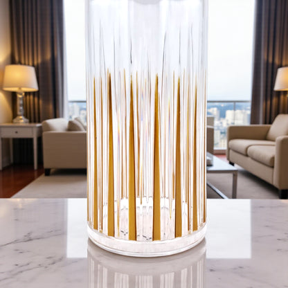 Luxury Tall Glass Bottle with Golden Stripes – Elegant Decorative Transparent Carafe for Water, Juice, or Table Display - Damoo