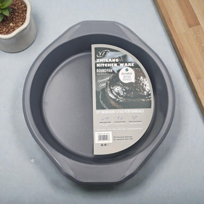 YZJ Round Nonstick Cake Pan with Silicone Handles – Carbon Steel Baking Pan, Grey (4H x 29L × 25.5W CM) - Damoo