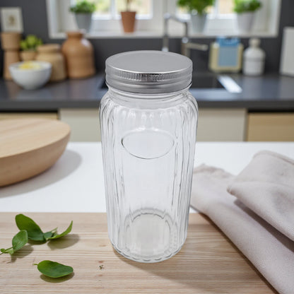 Lord & Lady Glass Jar 500ml with Stainless Steel Lid | Elegant Cut Design Storage Jar for Kitchen, Pantry & Coffee Station | Transparent Food Container for Spices, Grains & Snacks