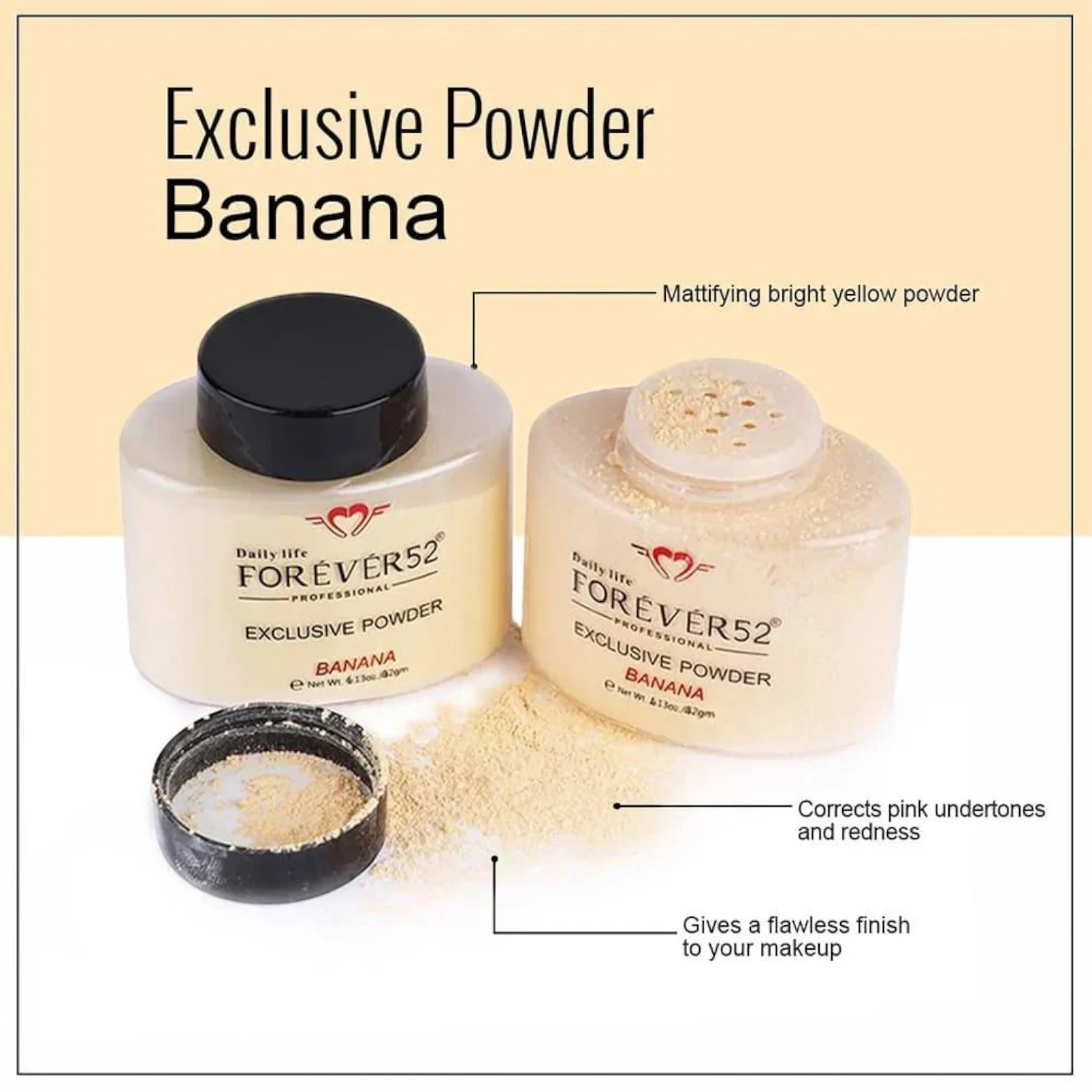 Forever52 Exclusive Banana Powder – FBE001, 42g | Lightweight Finely Milled Setting Powder, Brightens & Corrects Redness, Oil-Control Matte Finish, Long-Lasting Makeup Hold - Damoo