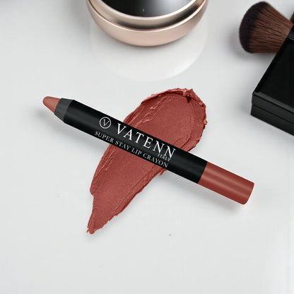 Vatenn Italy Super Stay Lip Crayon Lipstick 420 – 18H Long-Lasting Waterproof Matte, Non-Drying Creamy Finish with Vitamin E & Honey Nectar - Damoo