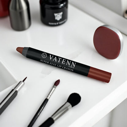 Vatenn Italy Super Stay Lip Crayon Lipstick 428 – 18H Waterproof Matte, Non-Drying Creamy Lip Color with Vitamin E & Honey Nectar - Damoo
