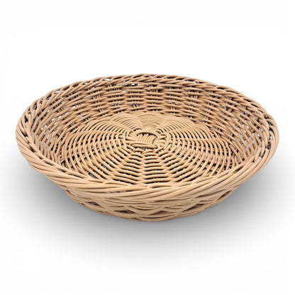 Natural Round Rattan Basket Tray – Handwoven Wicker Bread, Fruit & Snack Serving Basket for Dining Tables & Kitchen Storage (H(6.5cm) x W(30cm) x L(30cm) x Base(23cm)) - Damoo