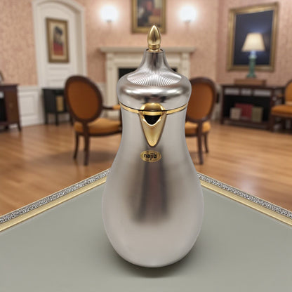 Najib Vacuum Flask Set (1L + 0.7L) Premium Insulated Thermos with Wood-Style Handle | Double Wall Flask for Hot & Cold Beverages | Modern Design for Home, Office & Travel - Damoo