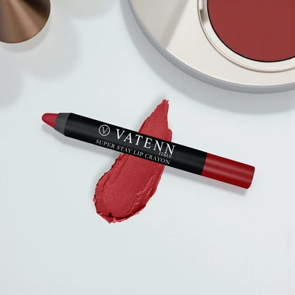 Vatenn Italy Super Stay Lip Crayon Lipstick 404 – 18H Long-Lasting Waterproof Matte, Non-Drying Creamy Finish with Vitamin E & Honey Nectar - Damoo