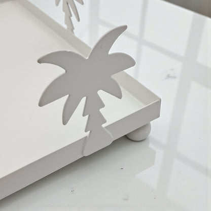 صينية تقديم أكريليك مربعة الشكل بتصميم شجرة نخيل بيضاء مع غطاء مقبب - طبق أنيق شفاف لعرض الحلويات | صينية حلوى وكعك فاخرة بمقبض ذهبي