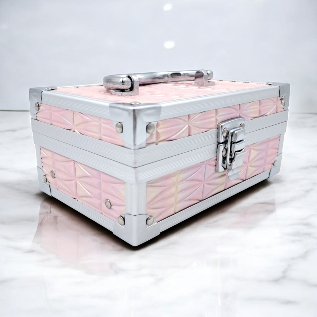 Premium Aluminum Jewelry Storage Box with Mirror & Removable Velvet Organizer – Compact Makeup & Accessories Case (H14cm x W13cm x L18cm) - Damoo