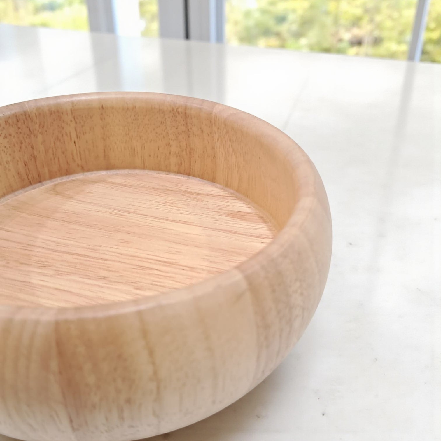 Round Wooden Bowl – Natural Cream Finish Decorative Tray | Handcrafted Wood Organizer for Living Room, Dining Table & Home Décor - Damoo