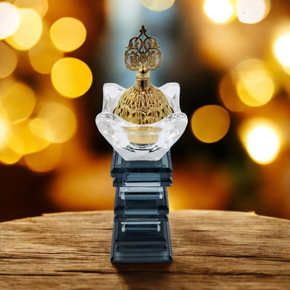 Luxury Crystal Mibkhara Incense Burner – Black or White Glass with Gold Lid, Decorative Bakhoor Burner for Home & Majlis (21H x 6L × 6W CM) - Damoo