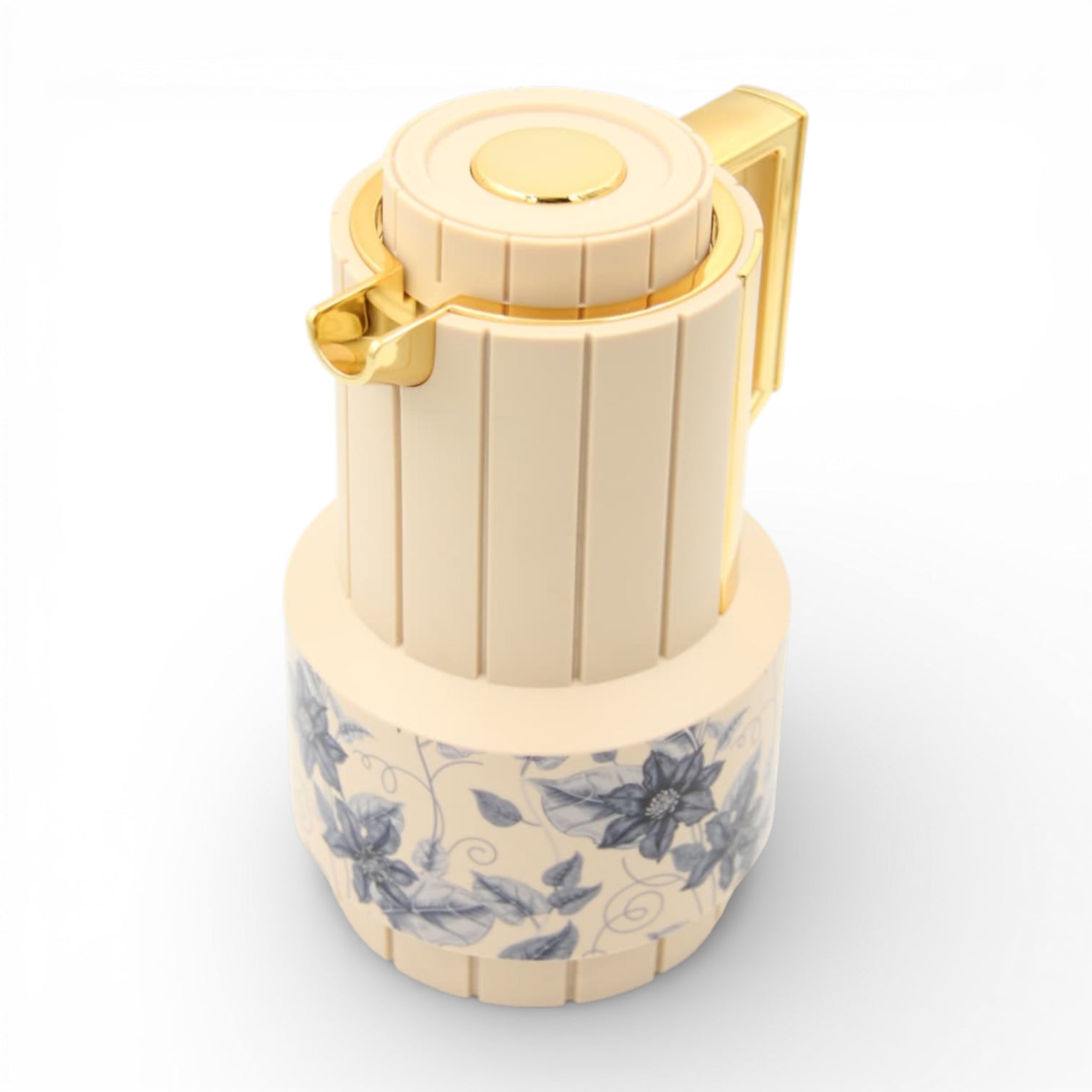 Parati Luxury Vacuum Insulated Coffee & Tea Flask with Gold Handle – Stainless Steel Thermal Beverage Server with Floral Design, Hot & Cold Drink Thermos (26H x 28L × 15W CM, Base 13 CM) - Damoo