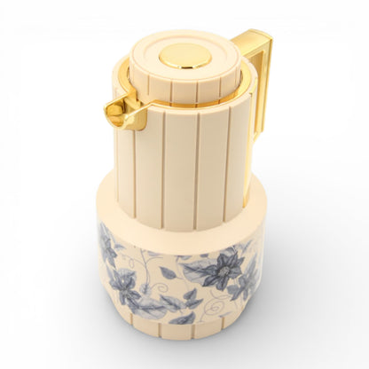 Parati Luxury Vacuum Insulated Coffee & Tea Flask with Gold Handle – Stainless Steel Thermal Beverage Server with Floral Design, Hot & Cold Drink Thermos (26H x 28L × 15W CM, Base 13 CM) - Damoo