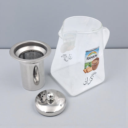 Karak Tea Glass Kettle with Stainless Steel Filter | Heat Resistant Borosilicate Pitcher with Detachable Fine Mesh Infuser | Stovetop Safe | Premium Glass Pot for Chai, Tea & Herbal Drinks