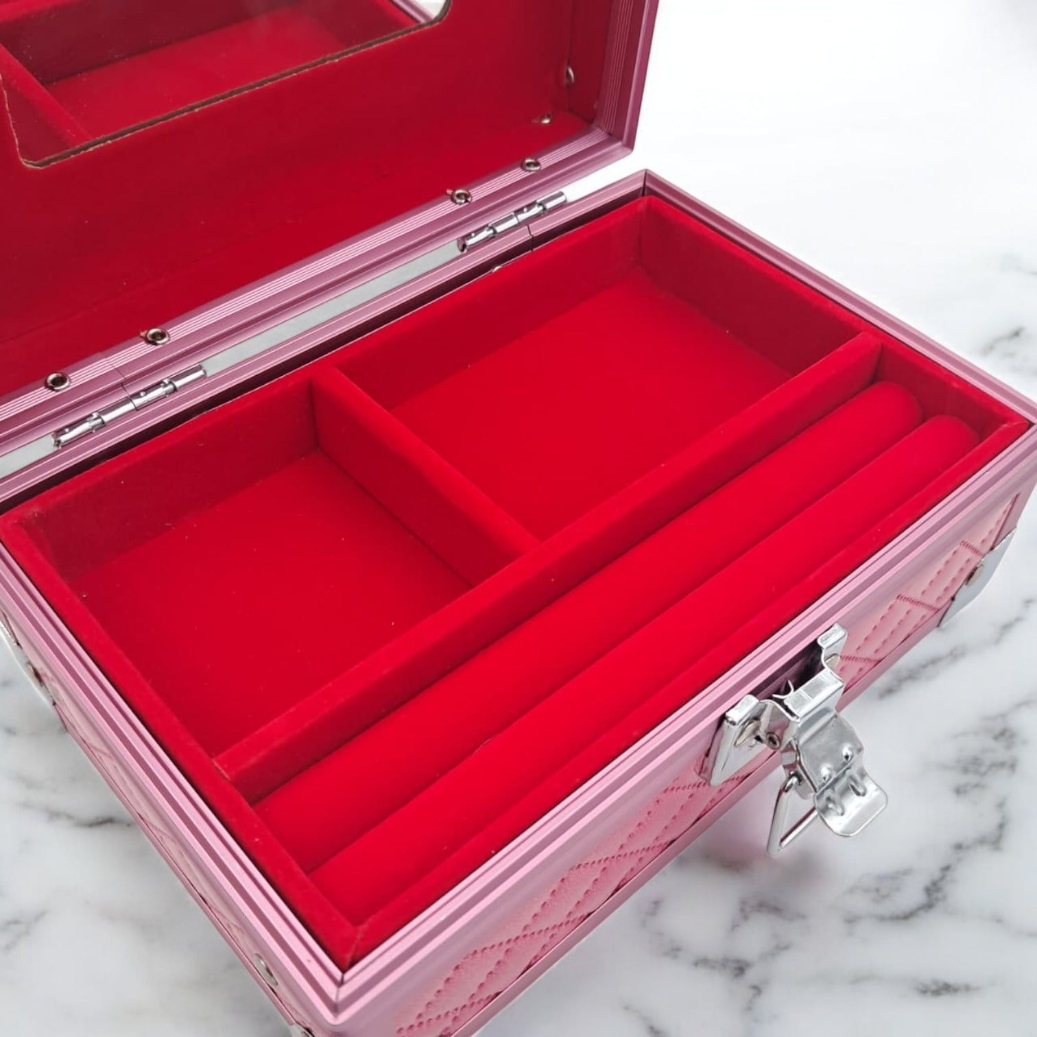 Premium Aluminum Jewelry Storage Box with Mirror & Removable Velvet Organizer – Compact Makeup & Accessories Case (H14cm x W13cm x L18cm) - Damoo