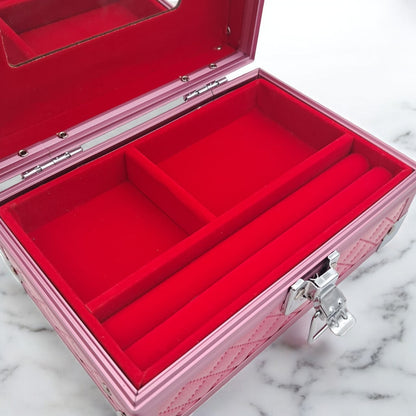Premium Aluminum Jewelry Storage Box with Mirror & Removable Velvet Organizer – Compact Makeup & Accessories Case (H14cm x W13cm x L18cm) - Damoo