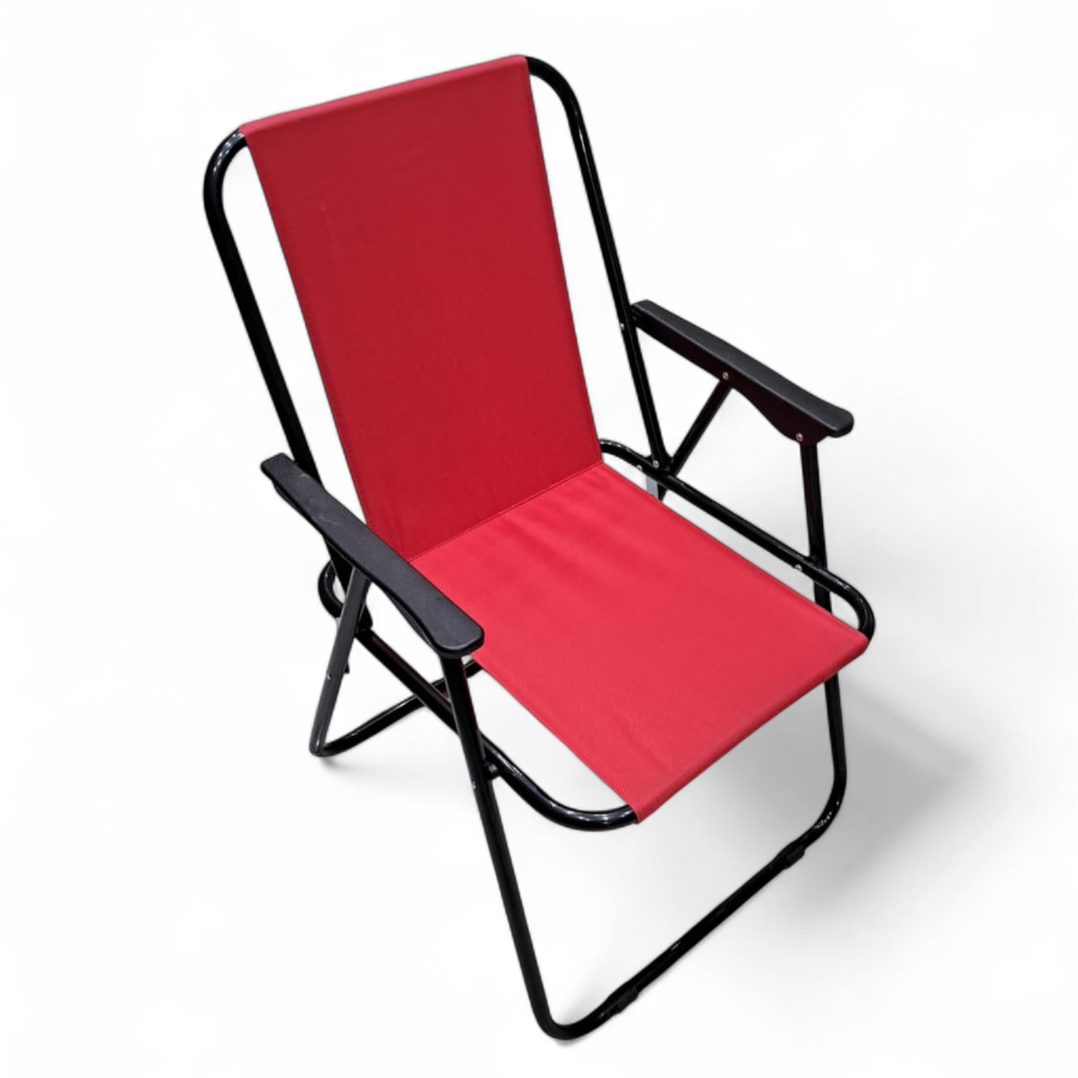 Striped Pattern Folding Beach Chair – Lightweight Portable Outdoor Sun Lounger with Armrests | Camping, Garden, Fishing & Picnic Deck Chair (Plain RED)