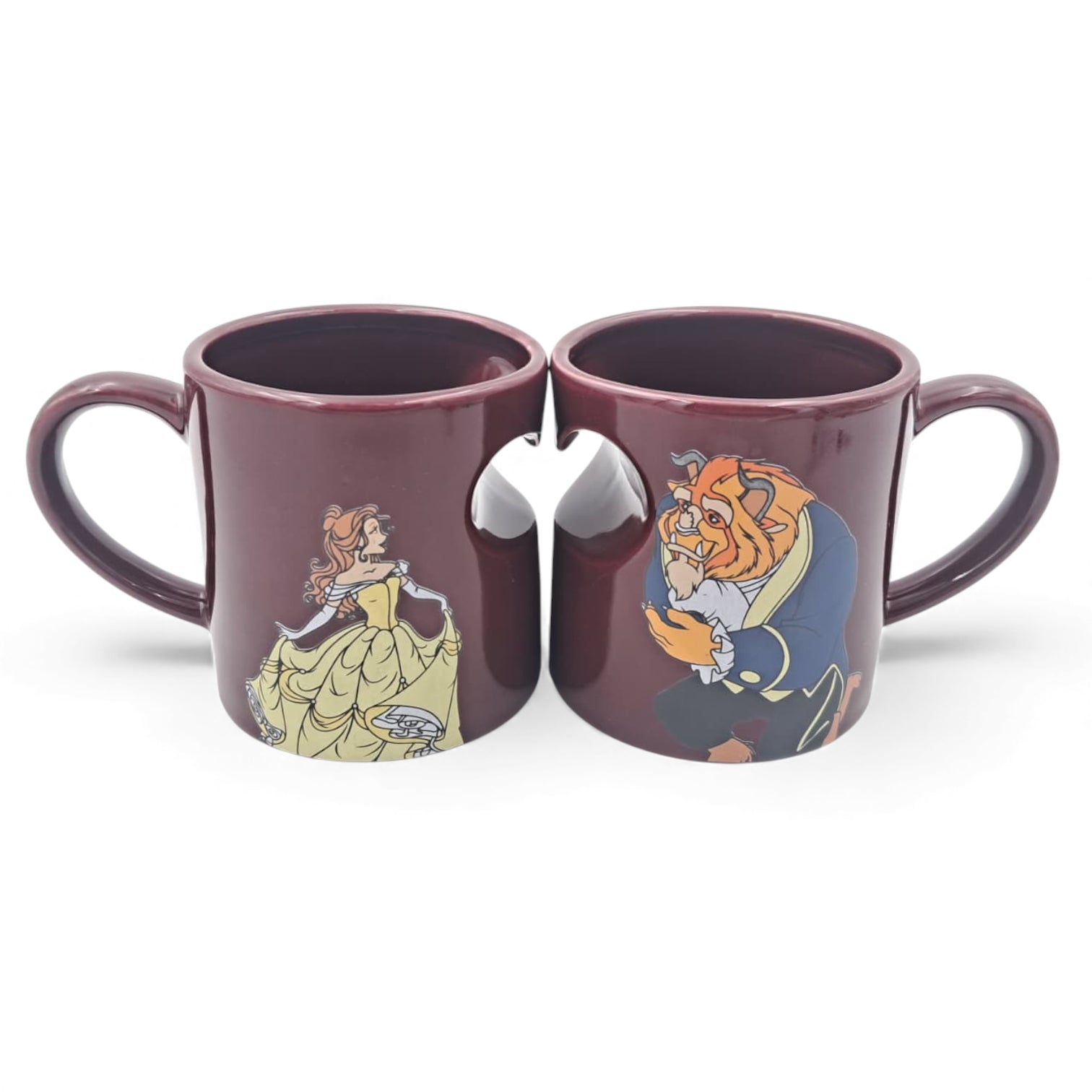 Beauty & The Beast Couple Mugs – Romantic Matching Ceramic Coffee Cups with Heart-Shaped Design (H9 x L13 x W9 CM) - Damoo