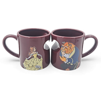 Beauty & The Beast Couple Mugs – Romantic Matching Ceramic Coffee Cups with Heart-Shaped Design (H9 x L13 x W9 CM) - Damoo
