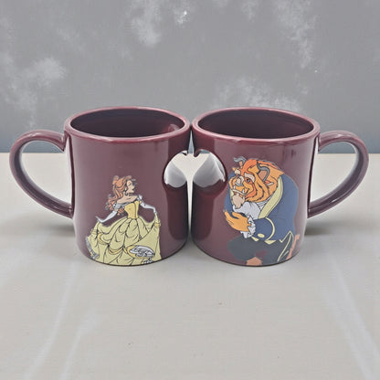 Beauty & The Beast Couple Mugs – Romantic Matching Ceramic Coffee Cups with Heart-Shaped Design (H9 x L13 x W9 CM) - Damoo