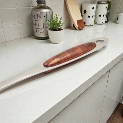 Premium Stainless Steel Kitchen Turner Spatula with Wood-Style Ergonomic Handle – Heavy Duty Cooking & Frying Turner for Pancakes, Eggs, Fish, Burgers & Everyday Use (3H x 10W x 36L CM) - Damoo