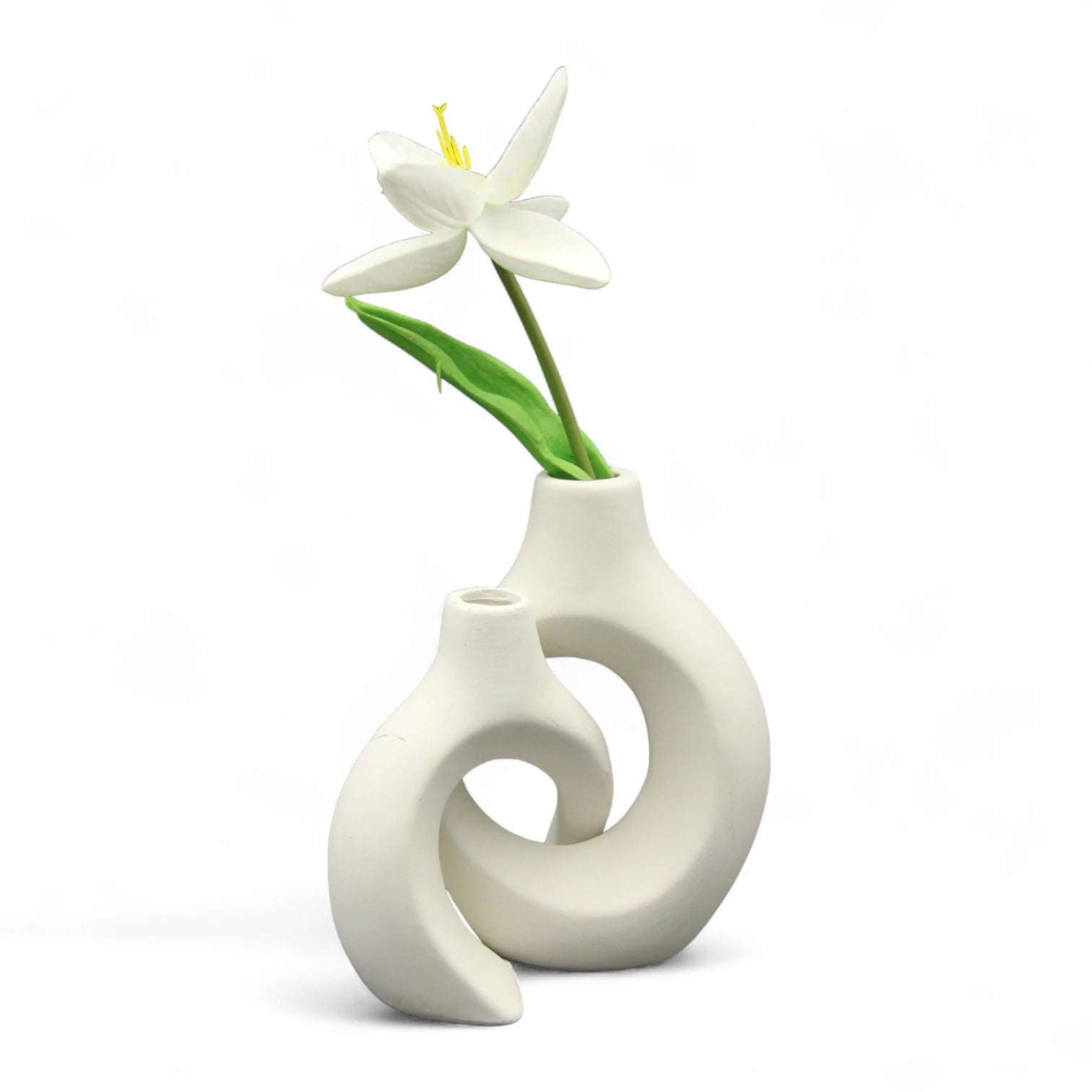 Abstract Ceramic Vase Set with White Lily | Nordic Minimalist Home Decor - Damoo