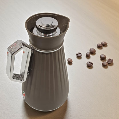 Germax Vacuum Flask Set – Soft Brown & Silver | Elegant Dual Flask Set for Coffee & Tea 1.0L | Premium Insulated Design for Long-Lasting Heat Retention - Damoo