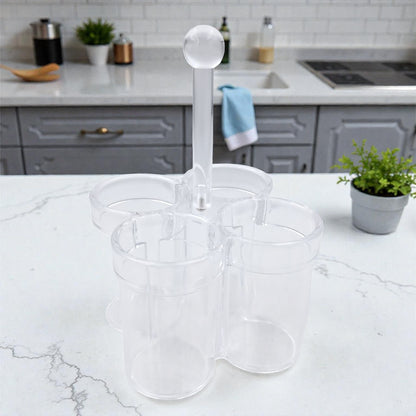 Orchid 4-Compartment Clear Acrylic Utensil Holder – Kitchen Cutlery Organizer with Handle for Countertop & Dining Table (26H x 16L × 16W CM) - Damoo