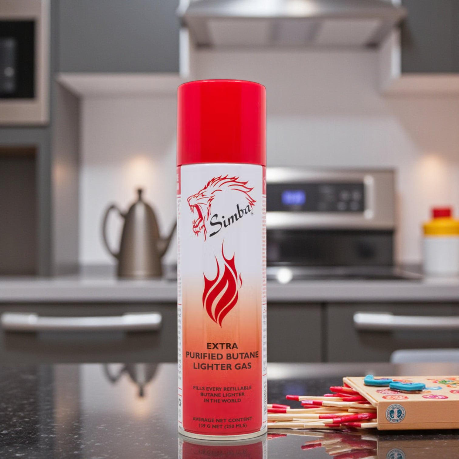 Simba Extra Purified Butane Lighter Gas 250ml – Universal Refill for All Refillable Lighters & Torches – Clean & Reliable Flame - Damoo