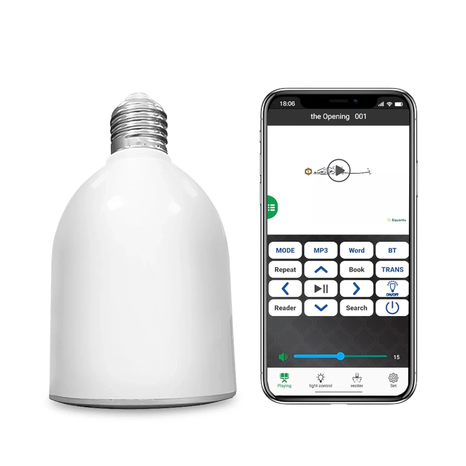 ACHAS Quran LED Lamp with Wireless Bluetooth Speaker, FM Radio, 8GB Memory – Remote & App Control, 600 Lumens, Multiple Reciters, Dimmable Islamic Table Light for Bedroom & Study - Damoo