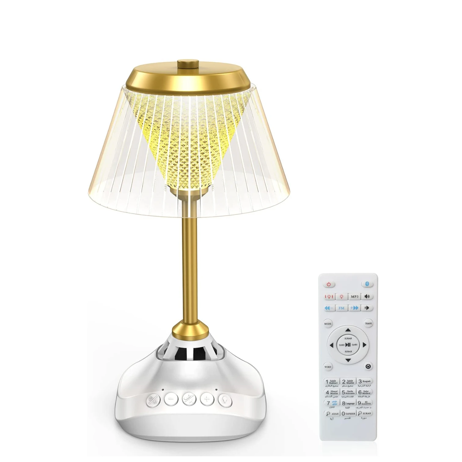 ACHAS Quran Speaker Desk Lamp – 16 Color LED Touch Light with Bluetooth, Remote Control, Dimmable Modes, Islamic Recitations, Night Light Table Lamp for Bedroom, Kids, Gifts - Damoo