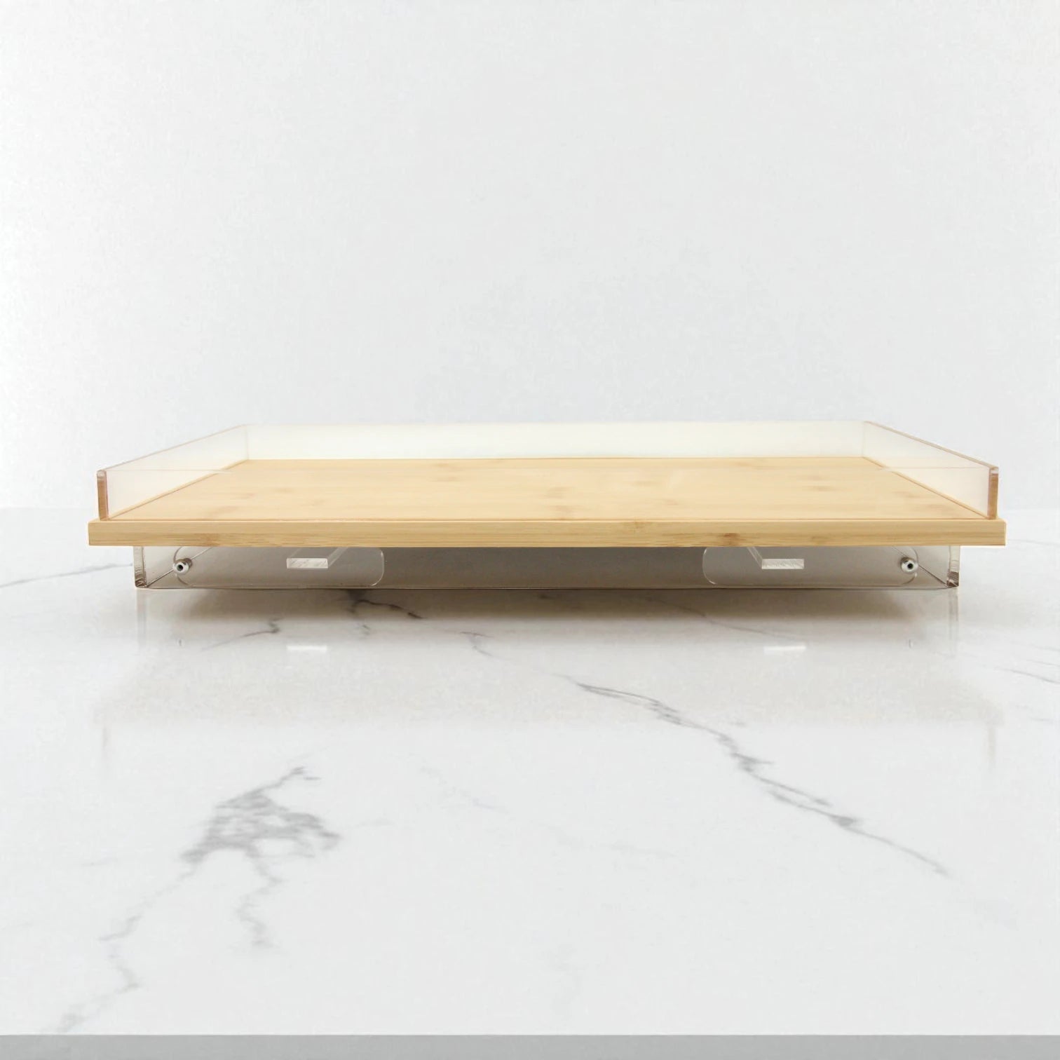 Acrylic Decorative Serving Tray with Wooden Base, Clear Edges, & Foldable Legs | Multi-Purpose Stand, Bed Table, Laptop Desk, or Breakfast Tray | Modern & Elegant Design - Damoo