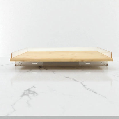 Acrylic Decorative Serving Tray with Wooden Base, Clear Edges, & Foldable Legs | Multi-Purpose Stand, Bed Table, Laptop Desk, or Breakfast Tray | Modern & Elegant Design - Damoo