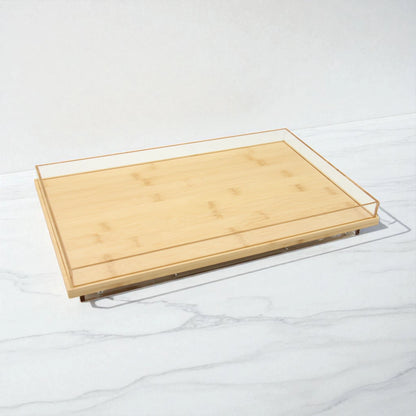 Acrylic Decorative Serving Tray with Wooden Base, Clear Edges, & Foldable Legs | Multi-Purpose Stand, Bed Table, Laptop Desk, or Breakfast Tray | Modern & Elegant Design - Damoo
