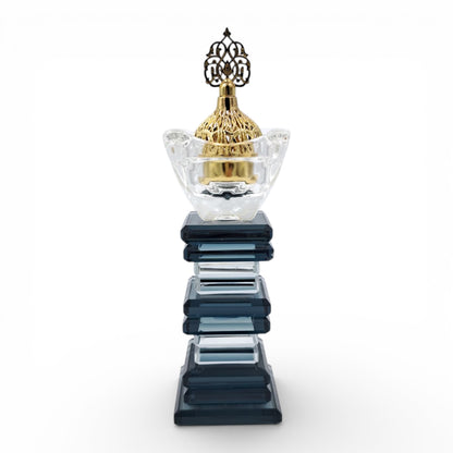 Luxury Crystal Mibkhara Incense Burner – Black or White Glass with Gold Lid, Decorative Bakhoor Burner for Home & Majlis (21H x 6L × 6W CM) - Damoo