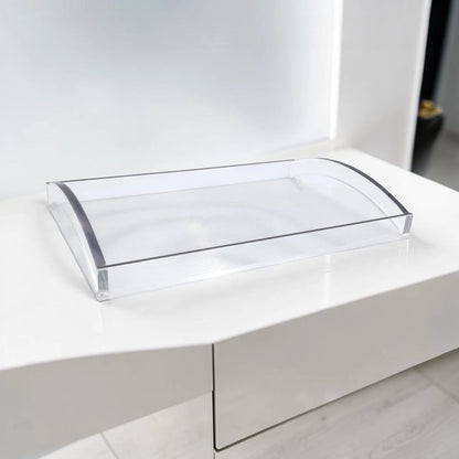 Modern Acrylic Serving Tray with Gold & Silver Arc Handles – Clear Ribbed Organizer Tray (6H x 40L x 27W CM) - Damoo