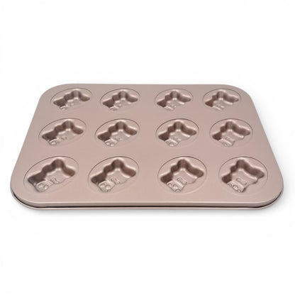 12-Cup Carbon Steel Non-Stick Bear Shape Cake & Muffin Baking Pan – Cute Animal Mold Tray (2.5H x 35L x 26.5W CM) - Damoo