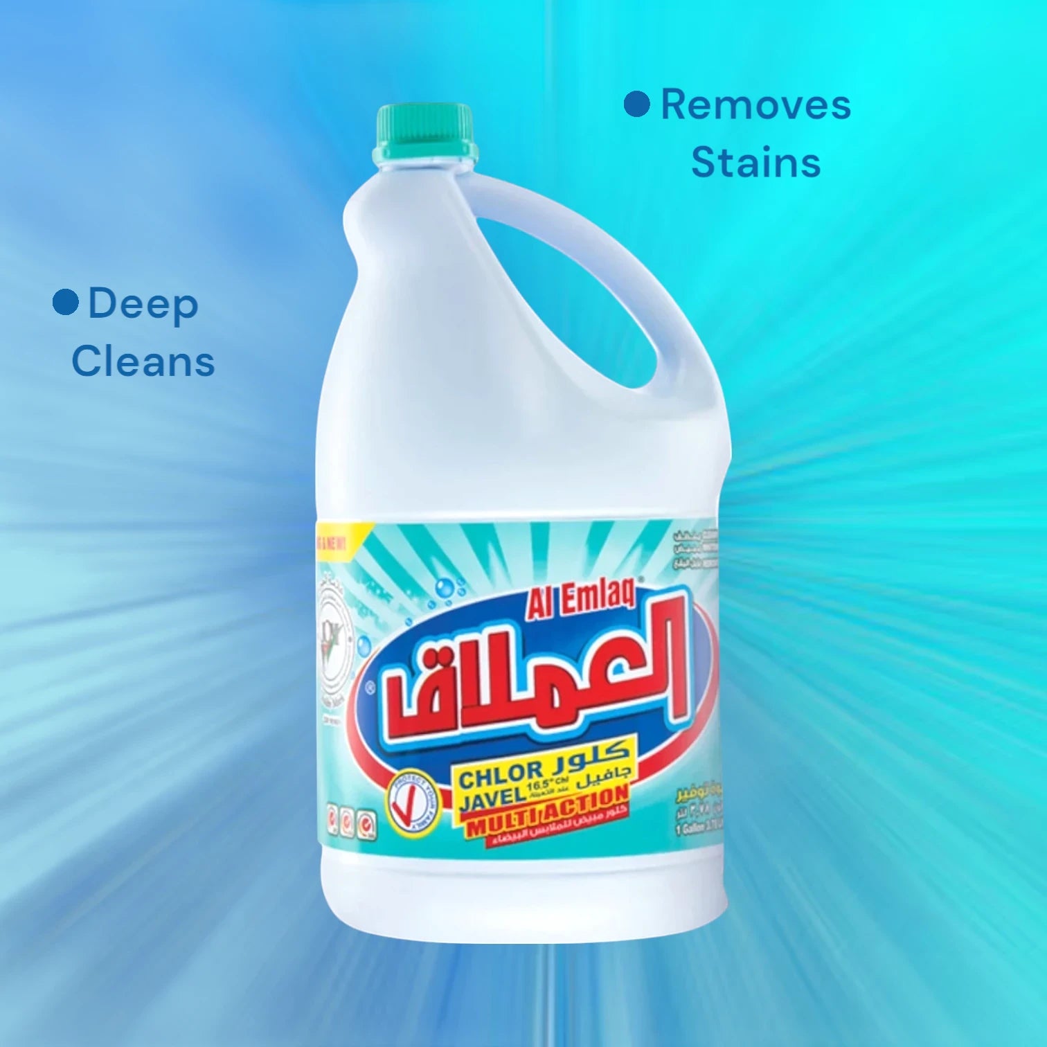 Al Emlaq Chlor Javel Multi Action 3.78L | Triple Action Cleaner – Cleans, Disinfects & Whitens | Fabric-Safe | Kills 99.9% Germs | Fresh Fragrance | Multi-Surface Use - Damoo