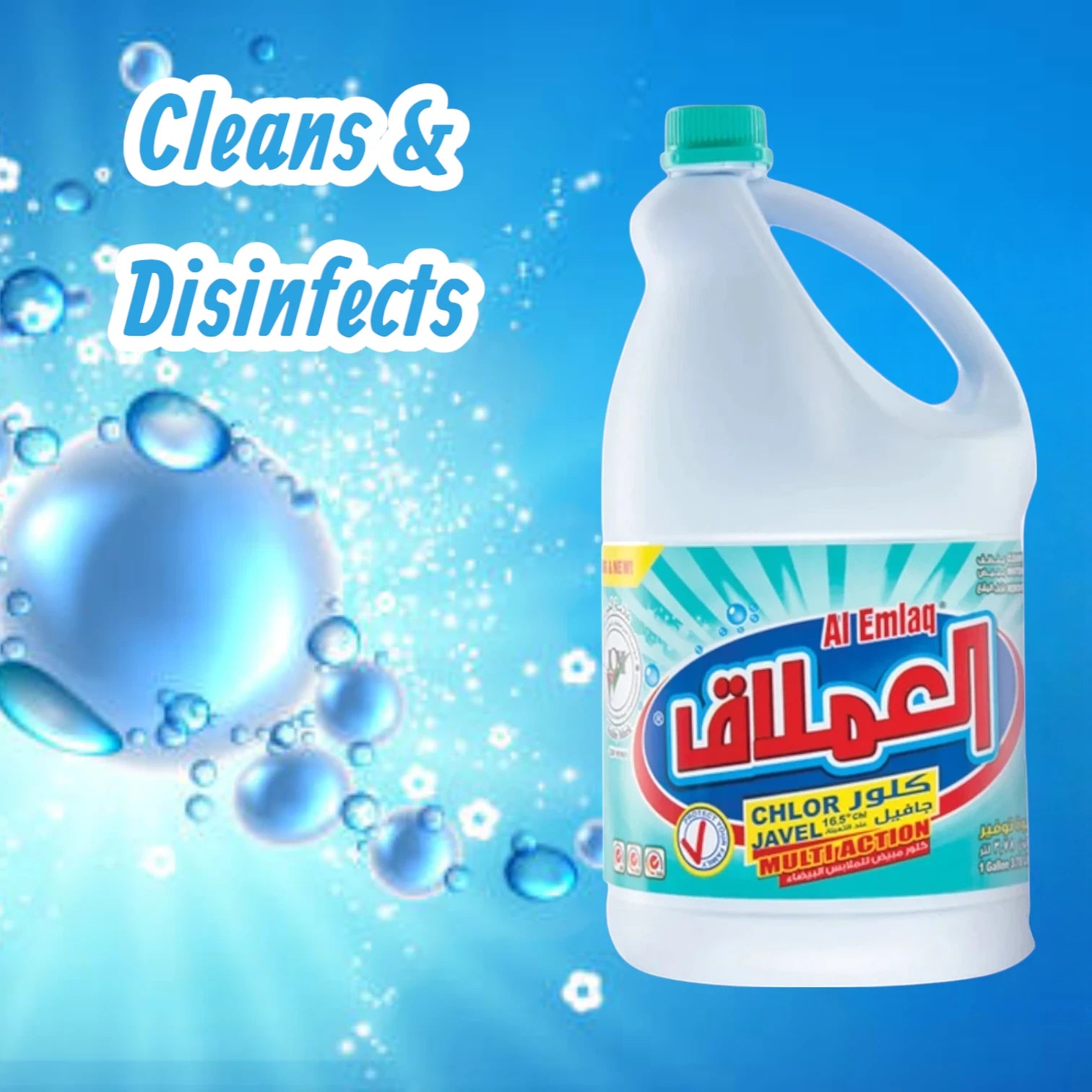 Al Emlaq Chlor Javel Multi Action 3.78L | Triple Action Cleaner – Cleans, Disinfects & Whitens | Fabric-Safe | Kills 99.9% Germs | Fresh Fragrance | Multi-Surface Use - Damoo