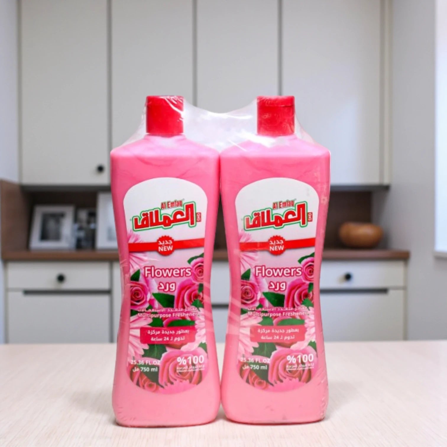 Al Emlaq Flowers Multi-Purpose Perfumed Cleaner – 2 x 750ML – Double Sterilization Formula – Long-Lasting Floral Scent – For Clothes, Floors, Bathrooms & Surfaces - Damoo