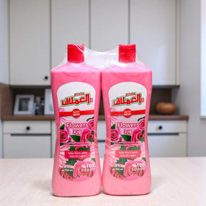 Al Emlaq Flowers Multi-Purpose Perfumed Cleaner – 2 x 750ML – Double Sterilization Formula – Long-Lasting Floral Scent – For Clothes, Floors, Bathrooms & Surfaces - Damoo