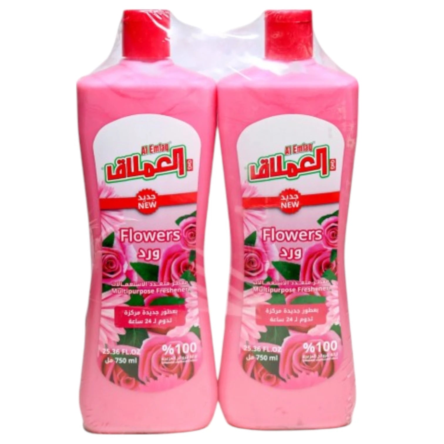 Al Emlaq Flowers Multi-Purpose Perfumed Cleaner – 2 x 750ML – Double Sterilization Formula – Long-Lasting Floral Scent – For Clothes, Floors, Bathrooms & Surfaces - Damoo