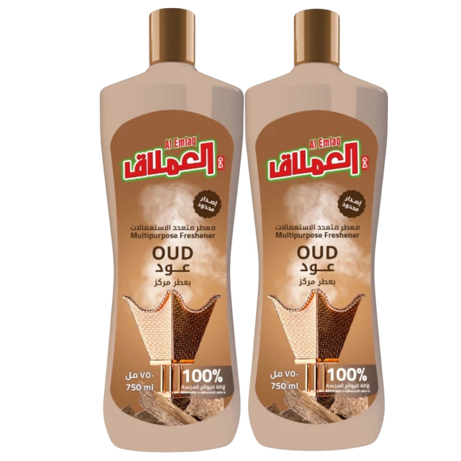 Al Emlaq Multi-Purpose Freshener – Oud Scent – Twin Pack (2 x 750ML) – Long-Lasting Surface & Floor Freshener – Eliminates Odors & Moisturizes Surfaces - Damoo