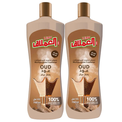 Al Emlaq Multi-Purpose Freshener – Oud Scent – Twin Pack (2 x 750ML) – Long-Lasting Surface & Floor Freshener – Eliminates Odors & Moisturizes Surfaces - Damoo
