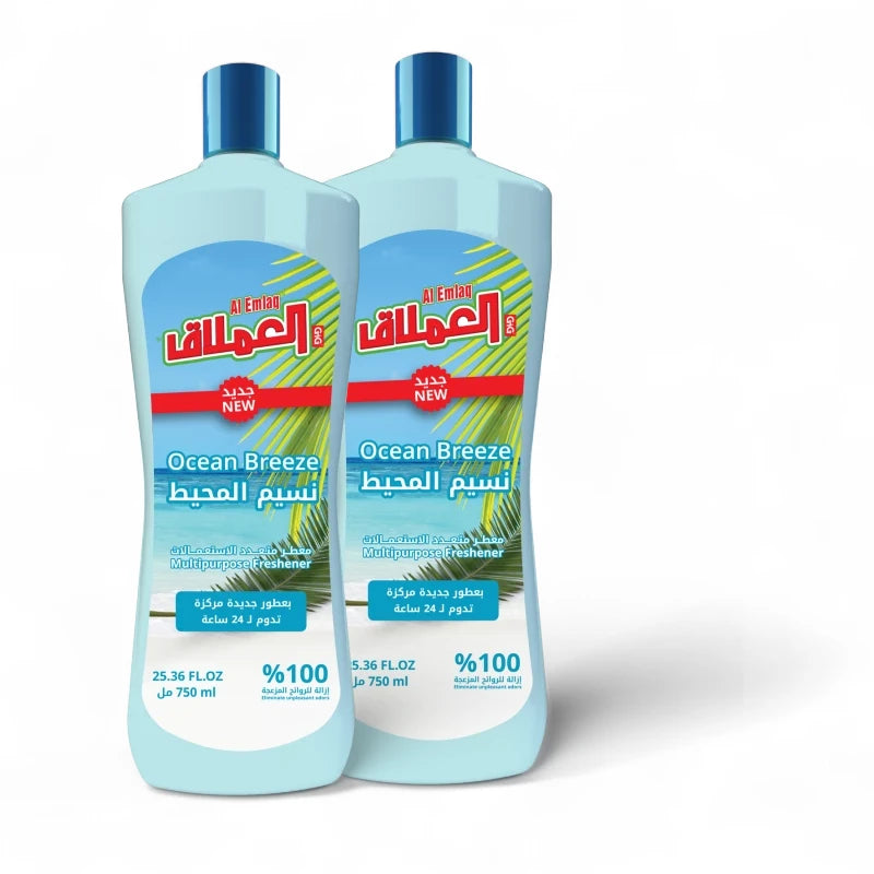 Al Emlaq Multipurpose Liquid Air Freshener – Ocean Breeze Scent – Powerful Odor Eliminator for Home, Office & Bathrooms – Long-Lasting Freshness Up to 24 Hours – 750ml Bottle - Damoo