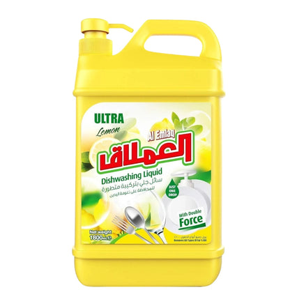 Al EMLAQ Ultra Dishwashing Liquid, Lemon Scent, 1800ml – Powerful Grease Removal, Long-Lasting Formula, Sparkling Clean Dishes - Damoo