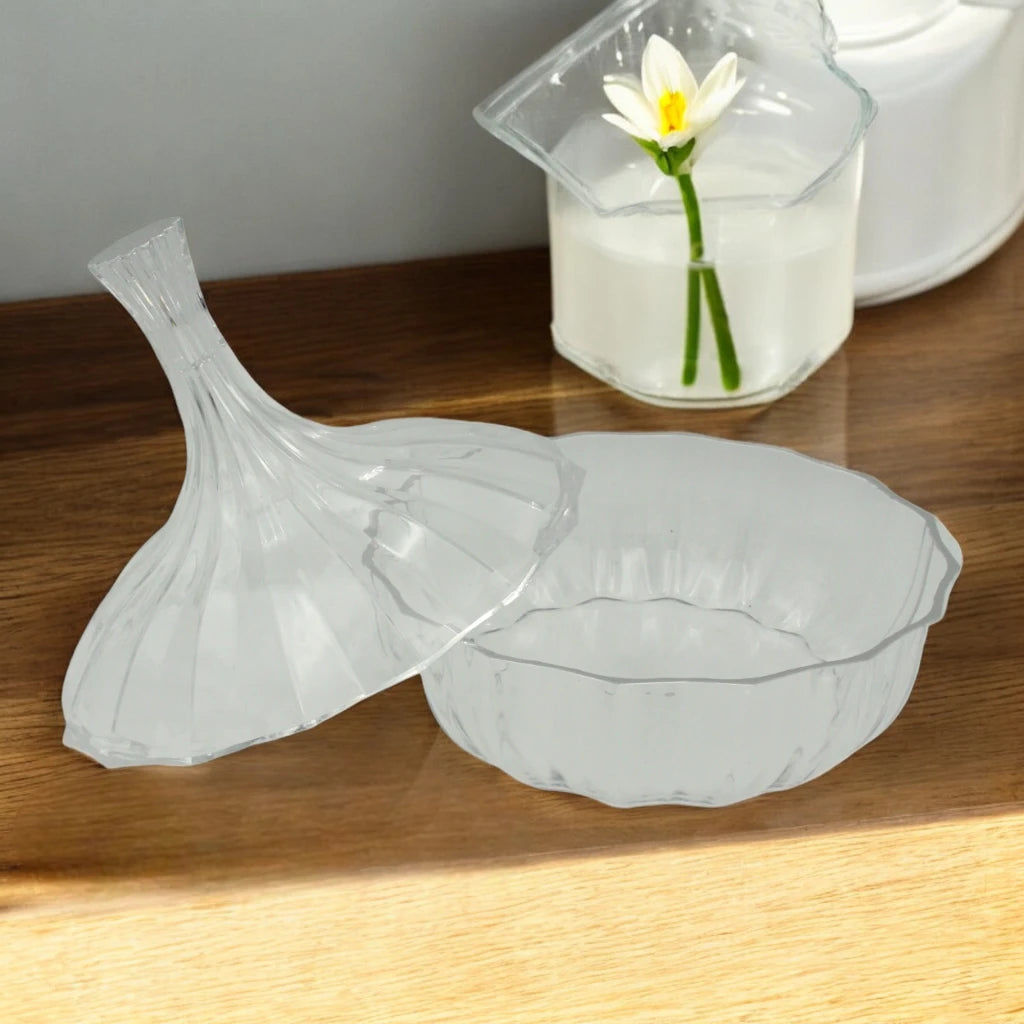 AL Fursan Clear Acrylic Serving Dish with Lid – Ø 26 cm Elegant Round Shatter-Resistant Tableware for Snacks, Sweets, Dates & Dry Food | Food-Safe Decorative Bowl for Home, Parties & Gifting - Damoo