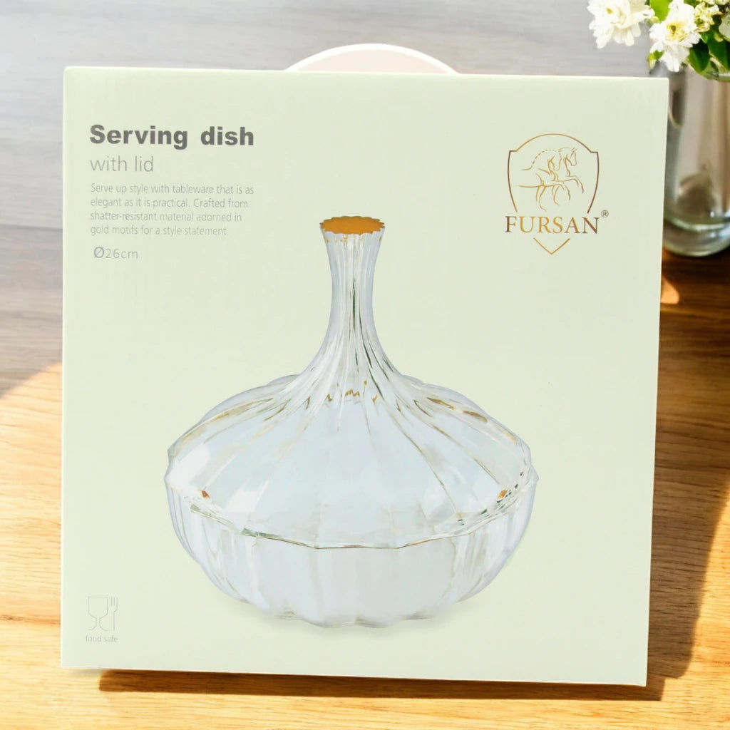 AL Fursan Clear Acrylic Serving Dish with Lid – Ø 26 cm Elegant Round Shatter-Resistant Tableware for Snacks, Sweets, Dates & Dry Food | Food-Safe Decorative Bowl for Home, Parties & Gifting - Damoo