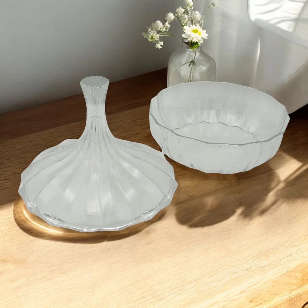 AL Fursan Clear Acrylic Serving Dish with Lid – Ø 26 cm Elegant Round Shatter-Resistant Tableware for Snacks, Sweets, Dates & Dry Food | Food-Safe Decorative Bowl for Home, Parties & Gifting - Damoo